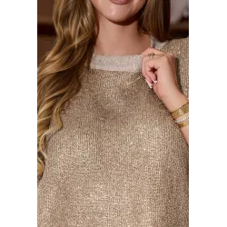 Błyszczący sweter oversize z krótkim rękawem