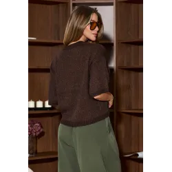 Błyszczący sweter oversize z krótkim rękawem