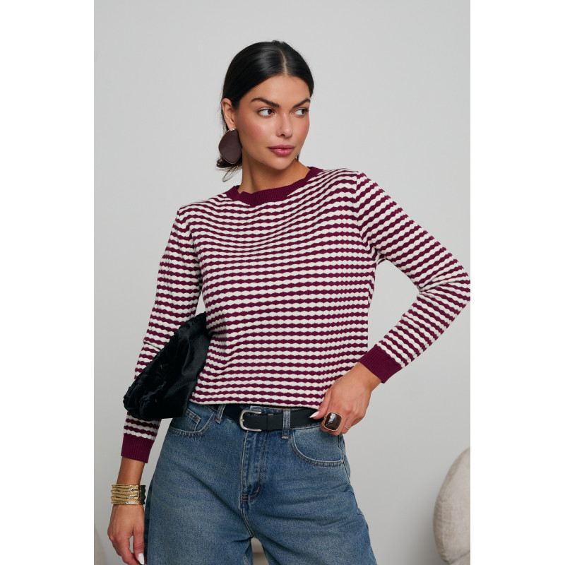 DZIANINOWY SWETER O STRUKTURALNYM WZORZE