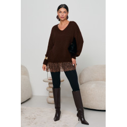 OVERSIZOWY SWETER Z KORONKOWYM DOŁEM