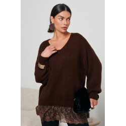 OVERSIZOWY SWETER Z KORONKOWYM DOŁEM