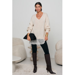 OVERSIZOWY SWETER Z KORONKOWYM DOŁEM