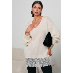 OVERSIZOWY SWETER Z KORONKOWYM DOŁEM