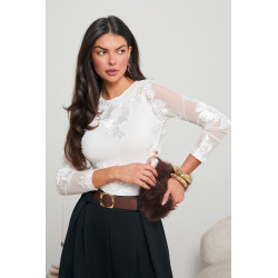 TIULOWA BLUZKA Z SATYNOWYMI KWIATAMI