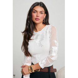 TIULOWA BLUZKA Z SATYNOWYMI KWIATAMI