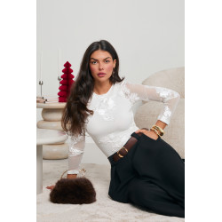 TIULOWA BLUZKA Z SATYNOWYMI KWIATAMI