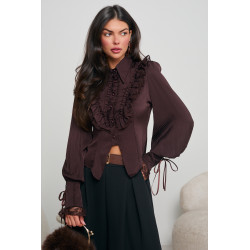 PLISOWANA KOSZULA Z KORONKOWYMI FALBANAMI