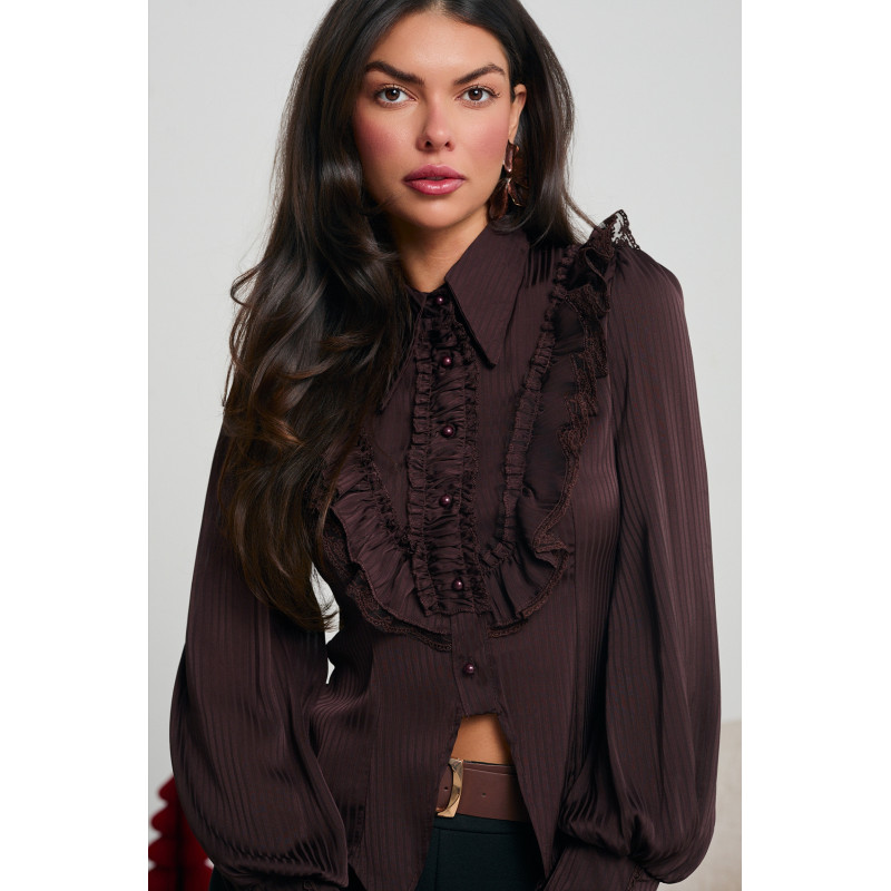 PLISOWANA KOSZULA Z KORONKOWYMI FALBANAMI