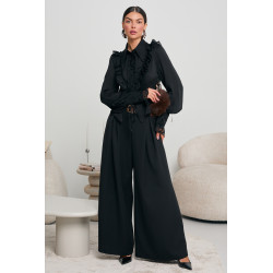 PLISOWANA KOSZULA Z KORONKOWYMI FALBANAMI