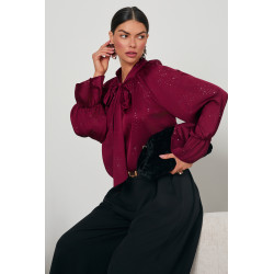 SATYNOWA BLUZKA Z WIĄZANIEM POKRYTA DROBNYMI CEKINAMI