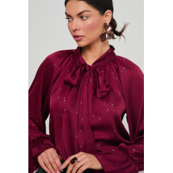 SATYNOWA BLUZKA Z WIĄZANIEM POKRYTA DROBNYMI CEKINAMI
