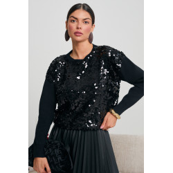 DZIANINOWY SWETER Z CEKINOWYM PRZODEM