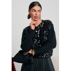 DZIANINOWY SWETER Z CEKINOWYM PRZODEM