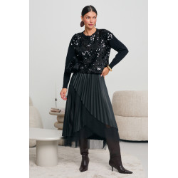 DZIANINOWY SWETER Z CEKINOWYM PRZODEM