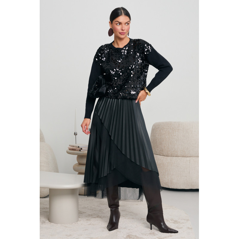 DZIANINOWY SWETER Z CEKINOWYM PRZODEM