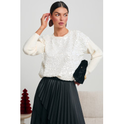 DZIANINOWY SWETER Z CEKINOWYM PRZODEM