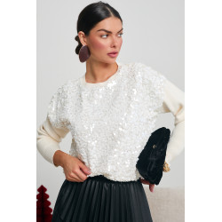 DZIANINOWY SWETER Z CEKINOWYM PRZODEM