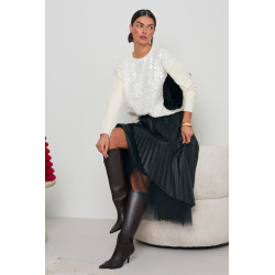 DZIANINOWY SWETER Z CEKINOWYM PRZODEM