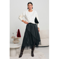 DZIANINOWY SWETER Z CEKINOWYM PRZODEM