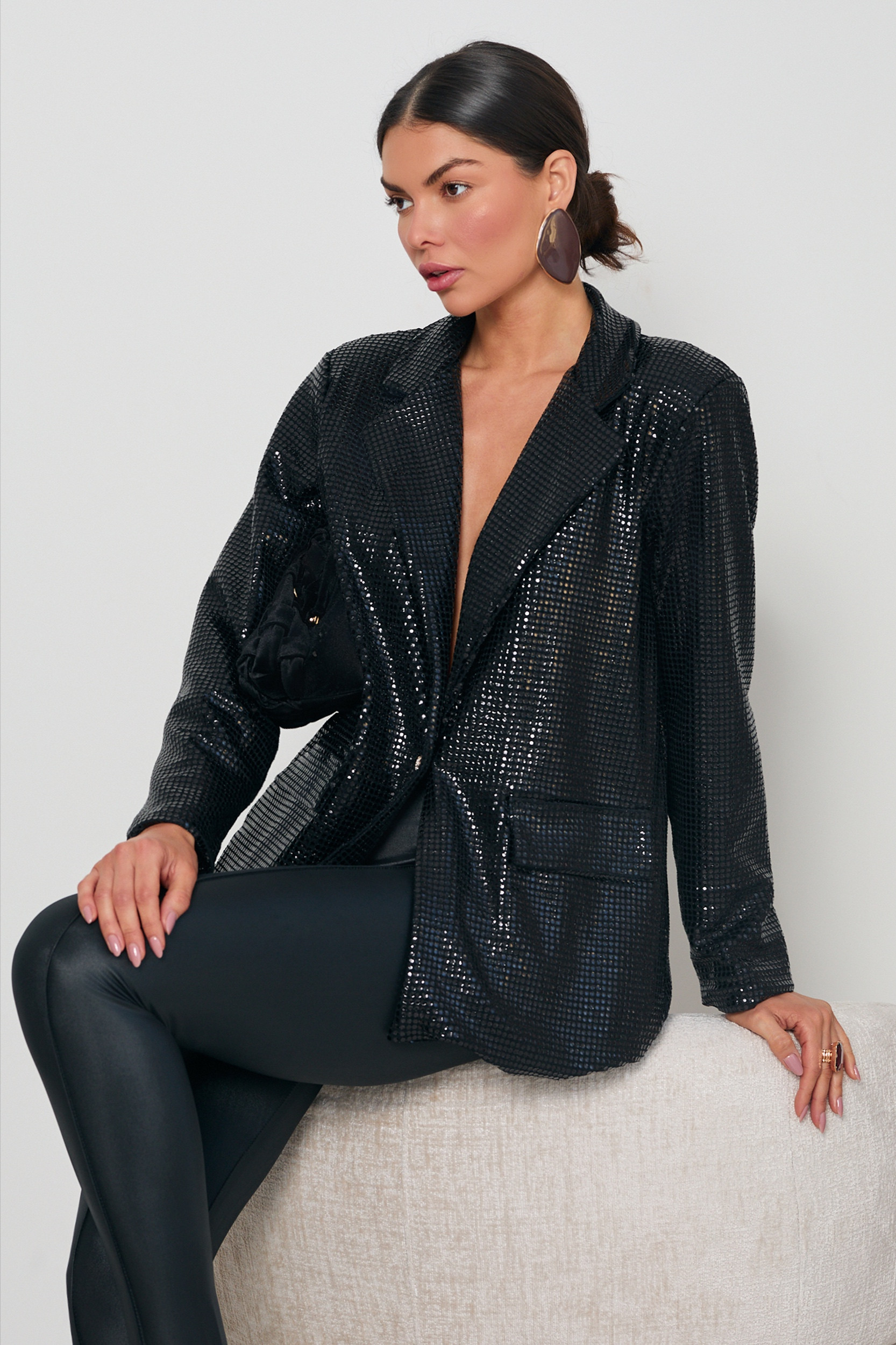 OVERSIZOWA MARYNARKA Z METALICZNĄ MOZAIKĄ