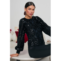 SWETER Z CEKINOWYMI PASAMI I BUFIASTYMI RĘKAWAMI