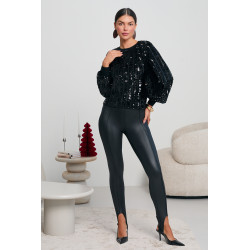 SWETER Z CEKINOWYMI PASAMI I BUFIASTYMI RĘKAWAMI