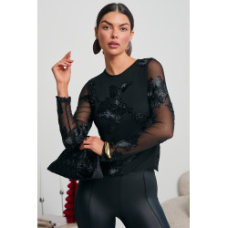 TIULOWA BLUZKA Z SATYNOWYMI KWIATAMI