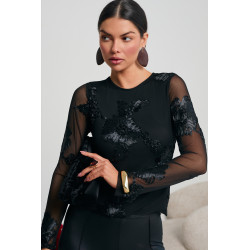 TIULOWA BLUZKA Z SATYNOWYMI KWIATAMI