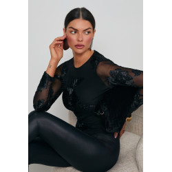 TIULOWA BLUZKA Z SATYNOWYMI KWIATAMI