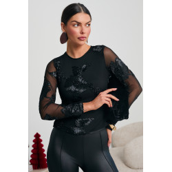 TIULOWA BLUZKA Z SATYNOWYMI KWIATAMI