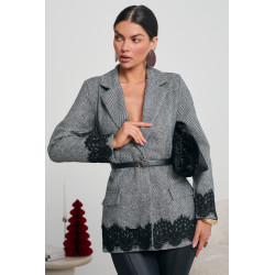 MARYNARKA Z KORONKOWYMI DETALAMI I PASKIEM