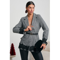 MARYNARKA Z KORONKOWYMI DETALAMI I PASKIEM