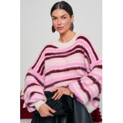 PUSZYSTY SWETER W PASKI O LUŹNYM KROJU