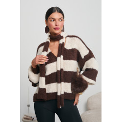 OVERSIZOWY KARDIGAN W PASKI Z SZALIKIEM