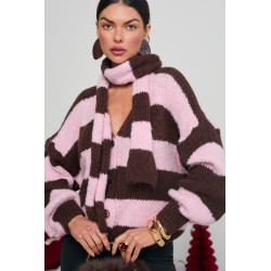 OVERSIZOWY KARDIGAN W PASKI Z SZALIKIEM