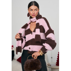 OVERSIZOWY KARDIGAN W PASKI Z SZALIKIEM
