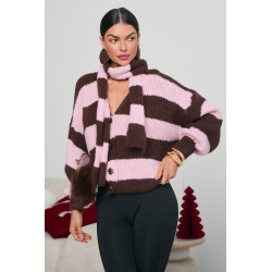 OVERSIZOWY KARDIGAN W PASKI Z SZALIKIEM