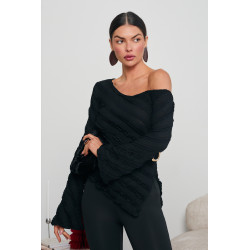 ASYMETRYCZNA BLUZKA Z FALBANKAMI I DEKORACYJNĄ KLAMRĄ