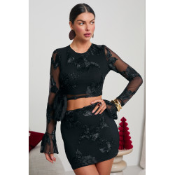 TIULOWY KOMPLET Z SATYNOWYMI KWIATAMI