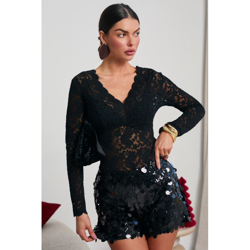 KORONKOWA BLUZKA Z FALOWANYM DEKOLTEM