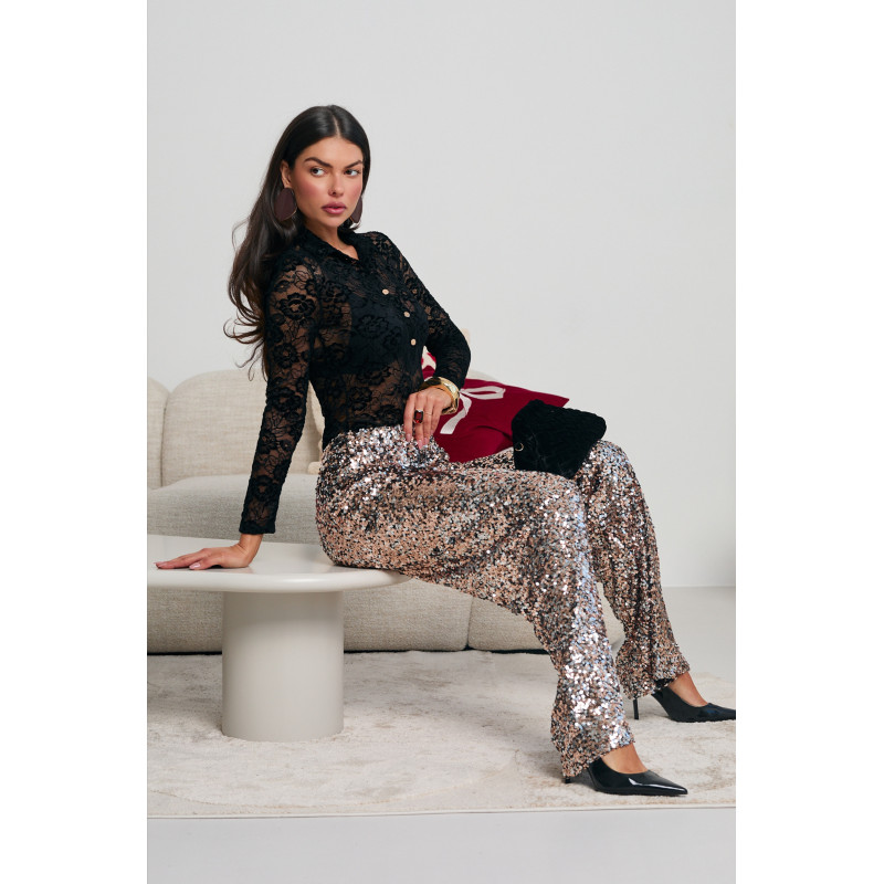 CEKINOWE SPODNIE TYPU WIDE LEG