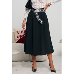 ROZKLOSZOWANA SPÓDNICA MIDI Z DEKORACYJNYM PASKIEM