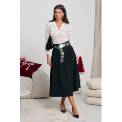 ROZKLOSZOWANA SPÓDNICA MIDI Z DEKORACYJNYM PASKIEM