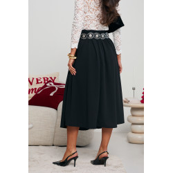 ROZKLOSZOWANA SPÓDNICA MIDI Z DEKORACYJNYM PASKIEM