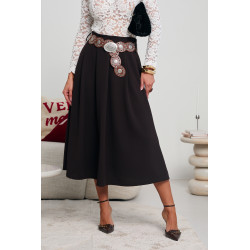 ROZKLOSZOWANA SPÓDNICA MIDI Z DEKORACYJNYM PASKIEM