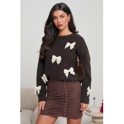 WISKOZOWY SWETER Z WELUROWYMI KOKARDAMI