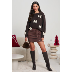 WISKOZOWY SWETER Z WELUROWYMI KOKARDAMI