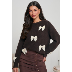 WISKOZOWY SWETER Z WELUROWYMI KOKARDAMI