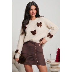 WISKOZOWY SWETER Z WELUROWYMI KOKARDAMI