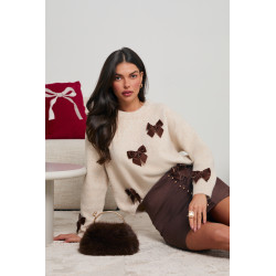 WISKOZOWY SWETER Z WELUROWYMI KOKARDAMI